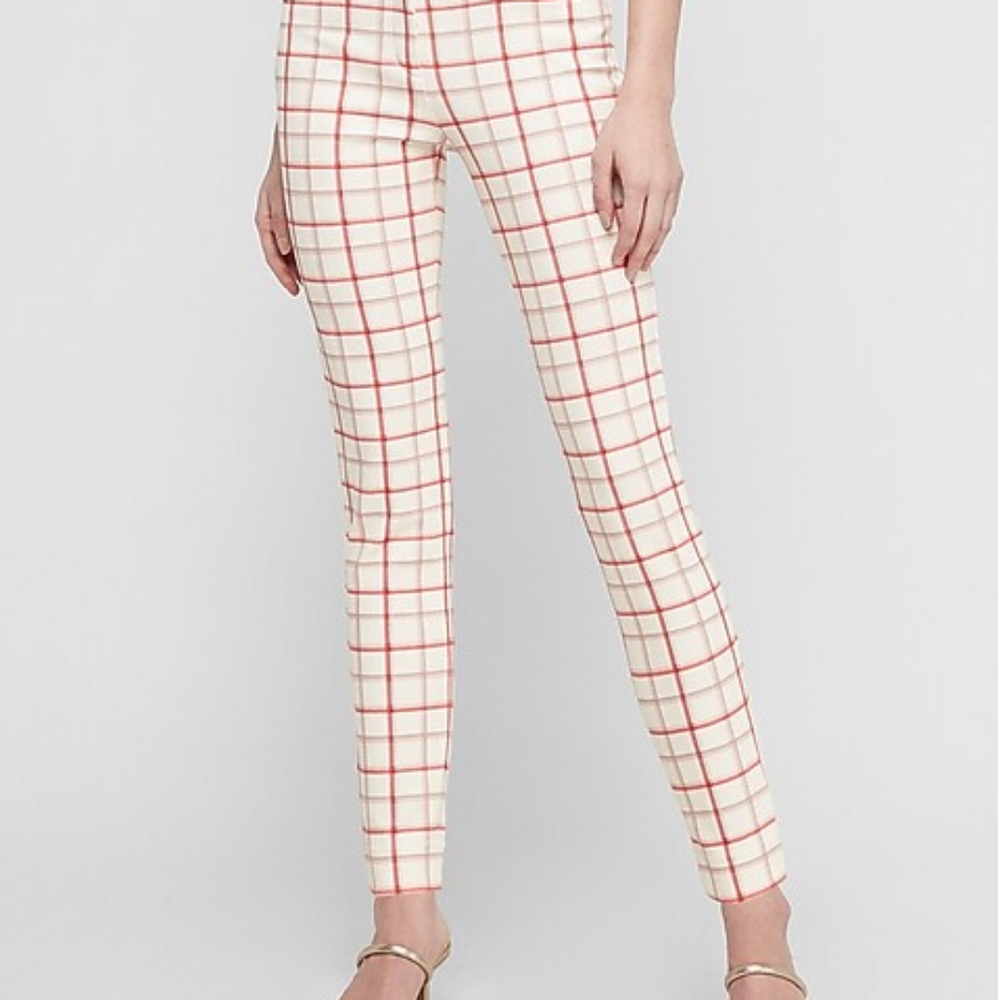 Mid Rise Plaid Stretch Skinny Pant